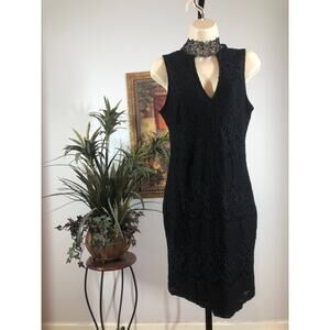 Anna Grace Dress Womens Large Black Sleeveless Lace Neck Cocktail Party Sheath